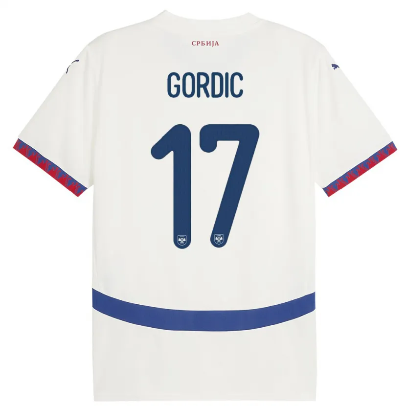 Danxen Kvinnor Serbien Djordje Gordic #17 Vit Bortatröja Matchtröjor 24-26 Tröjor T-Tröja