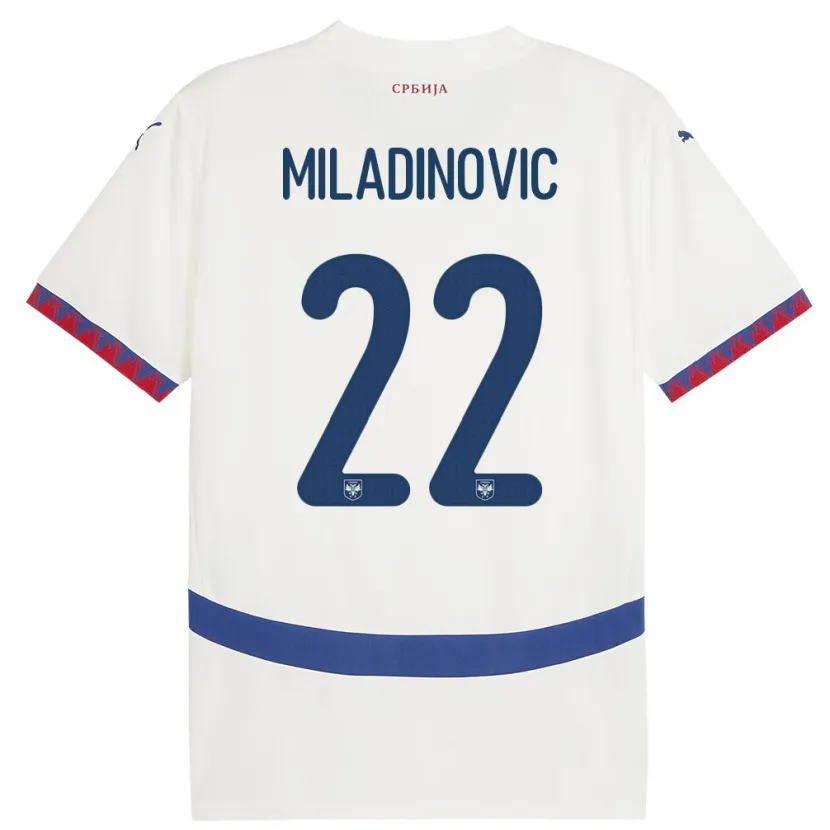 Danxen Kvinnor Serbien Igor Miladinovic #22 Vit Bortatröja Matchtröjor 24-26 Tröjor T-Tröja