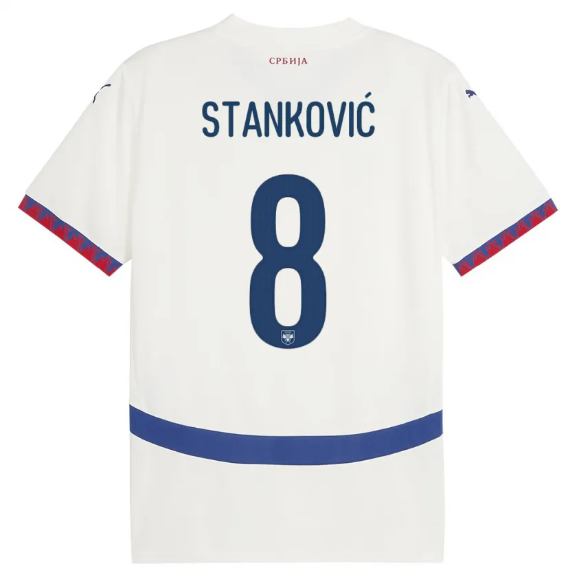 Danxen Kvinnor Serbien Aleksandar Stankovic #8 Vit Bortatröja Matchtröjor 24-26 Tröjor T-Tröja