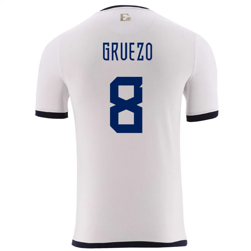 Danxen Kvinnor Ecuador Carlos Gruezo #8 Vit Bortatröja Matchtröjor 24-26 Tröjor T-Tröja