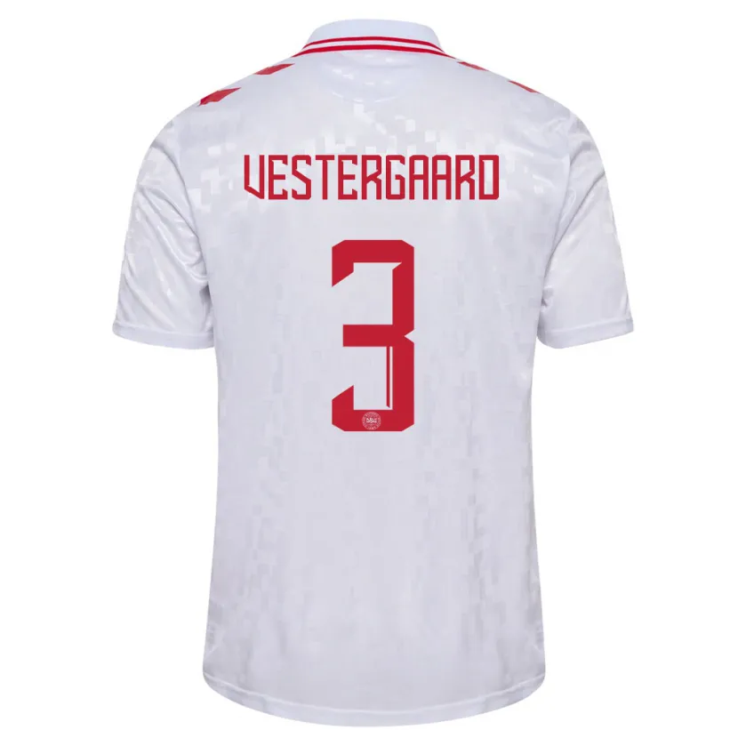 Danxen Kvinnor Danmark Jannik Vestergaard #3 Vit Bortatröja Matchtröjor 24-26 Tröjor T-Tröja