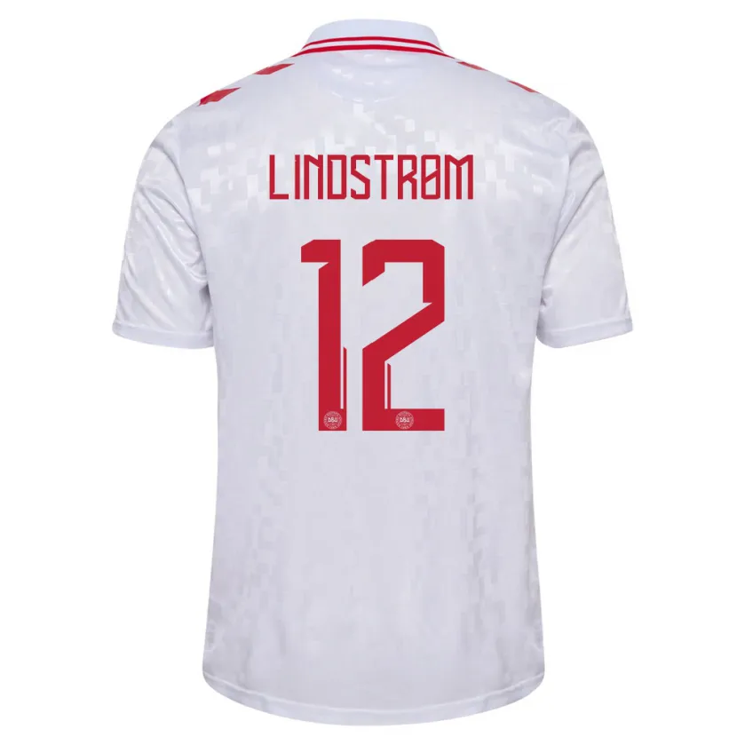 Danxen Kvinnor Danmark Jesper Lindstrøm #12 Vit Bortatröja Matchtröjor 24-26 Tröjor T-Tröja