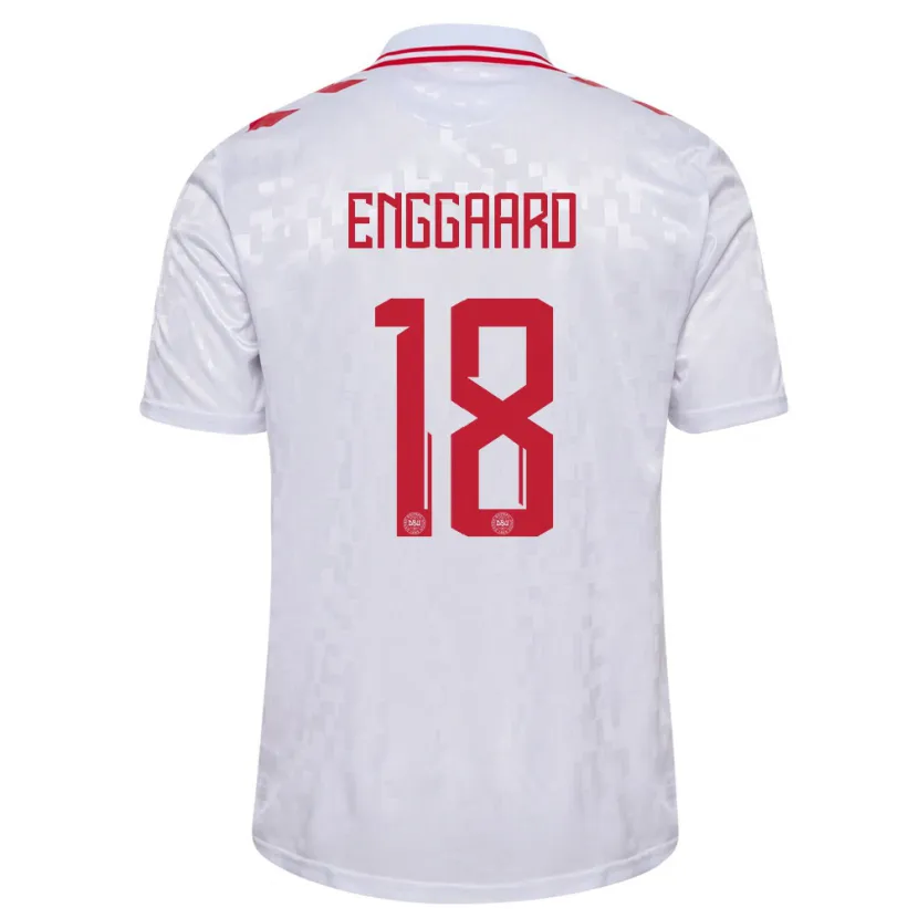 Danxen Kvinnor Danmark Mads Enggaard #18 Vit Bortatröja Matchtröjor 24-26 Tröjor T-Tröja