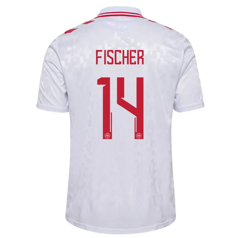 Danxen Kvinnor Danmark Mikkel Fischer #14 Vit Bortatröja Matchtröjor 24-26 Tröjor T-Tröja