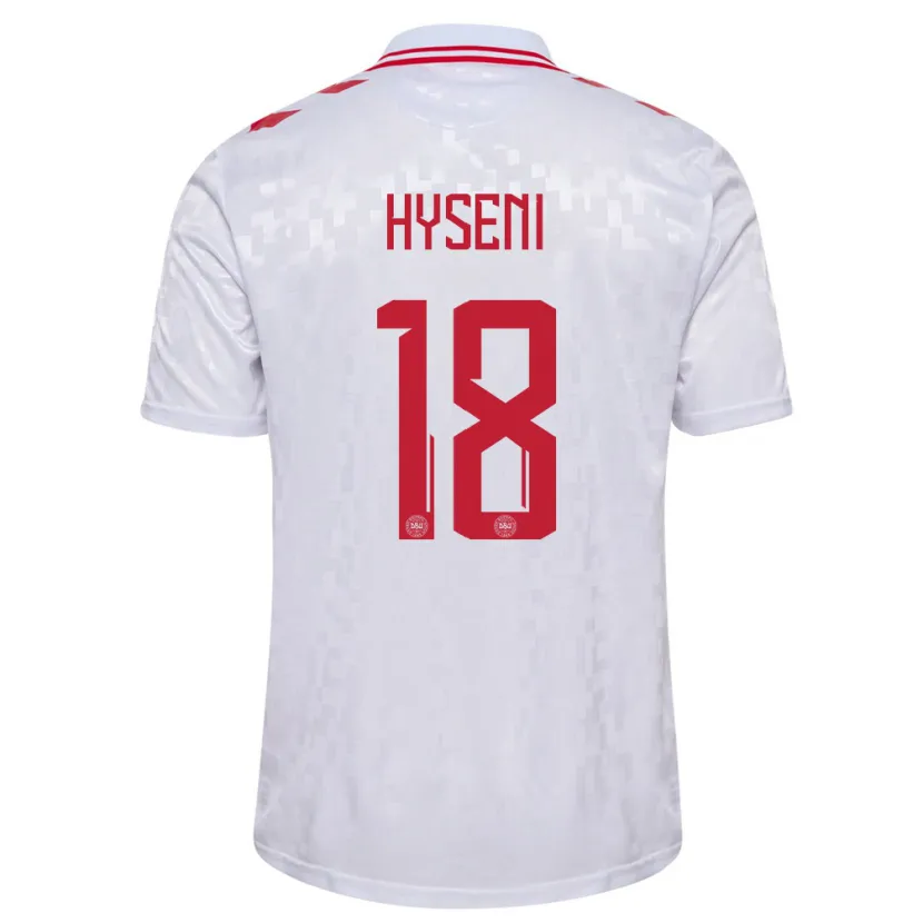 Danxen Kvinnor Danmark Olti Hyseni #18 Vit Bortatröja Matchtröjor 24-26 Tröjor T-Tröja