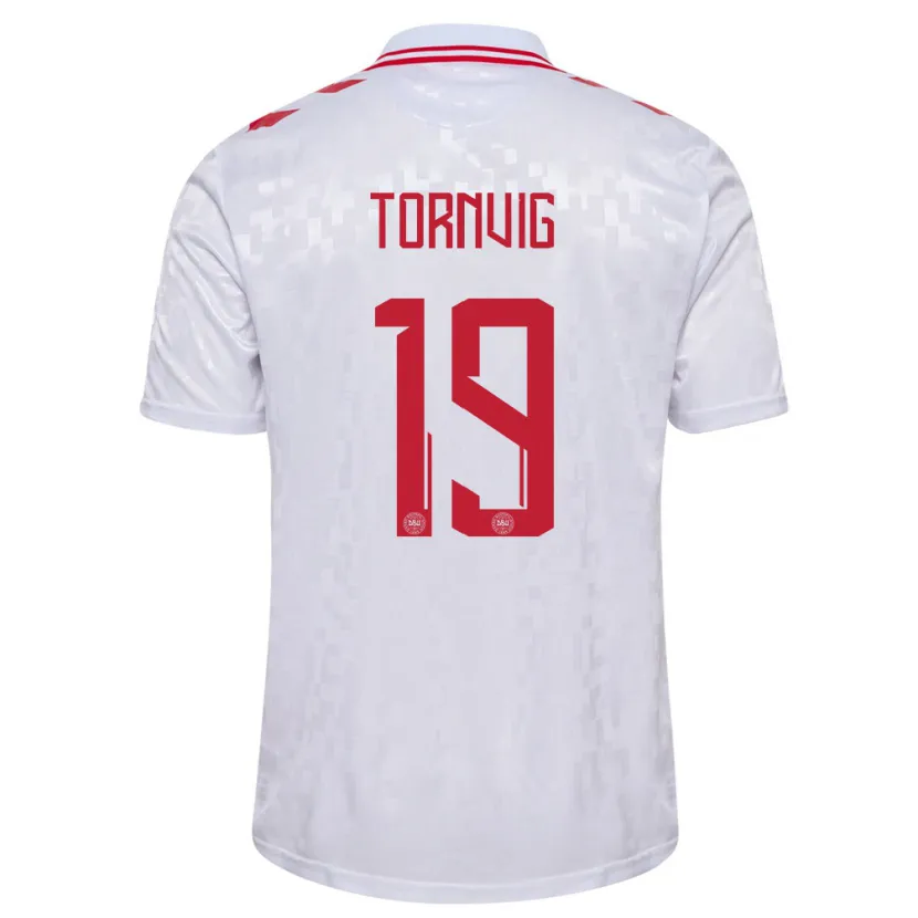 Danxen Kvinnor Danmark Nicolaj Tornvig #19 Vit Bortatröja Matchtröjor 24-26 Tröjor T-Tröja