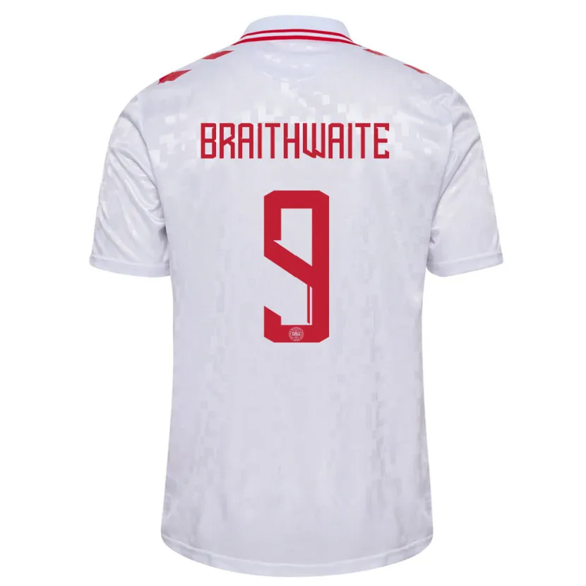 Danxen Kvinnor Danmark Martin Braithwaite #9 Vit Bortatröja Matchtröjor 24-26 Tröjor T-Tröja