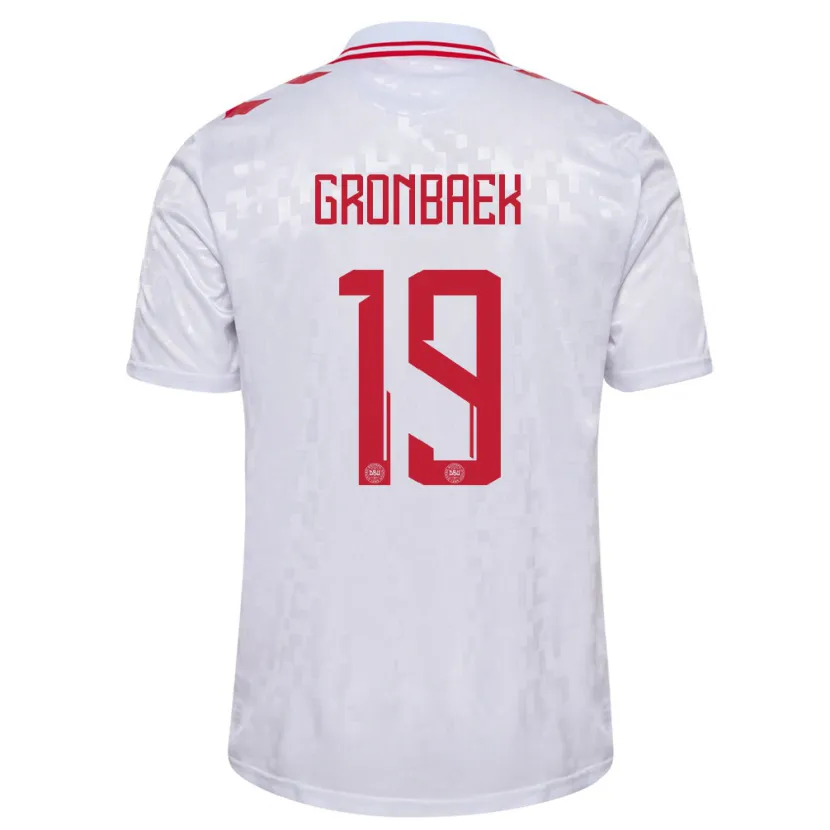 Danxen Kvinnor Danmark Albert Gronbaek #19 Vit Bortatröja Matchtröjor 24-26 Tröjor T-Tröja
