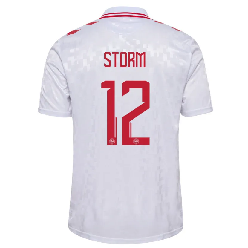 Danxen Kvinnor Danmark Tobias Storm #12 Vit Bortatröja Matchtröjor 24-26 Tröjor T-Tröja