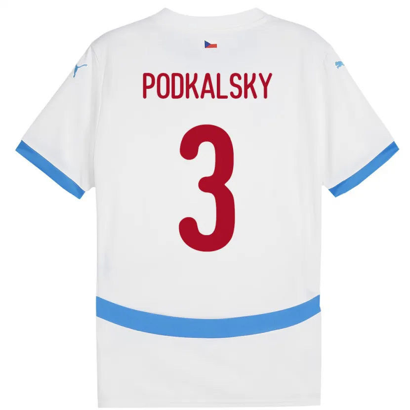 Danxen Kvinnor Tjeckien Jakub Podkalsky #3 Vit Bortatröja Matchtröjor 24-26 Tröjor T-Tröja