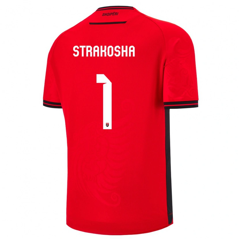 Danxen Barn Albanien Thomas Strakosha #1 Röd Svart Hemmatröja Matchtröjor 26-28 Tröjor T-Tröja