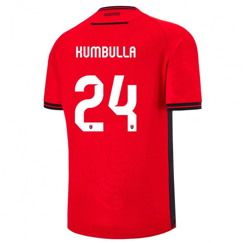 Danxen Barn Albanien Marash Kumbulla #24 Röd Svart Hemmatröja Matchtröjor 26-28 Tröjor T-Tröja