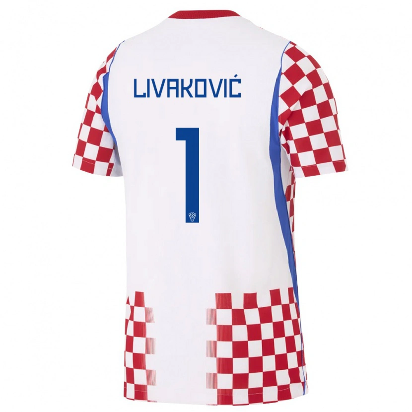 Danxen Barn Kroatien Dominik Livakovic #1 Vit Röd Blå Hemmatröja Matchtröjor 26-28 Tröjor T-Tröja