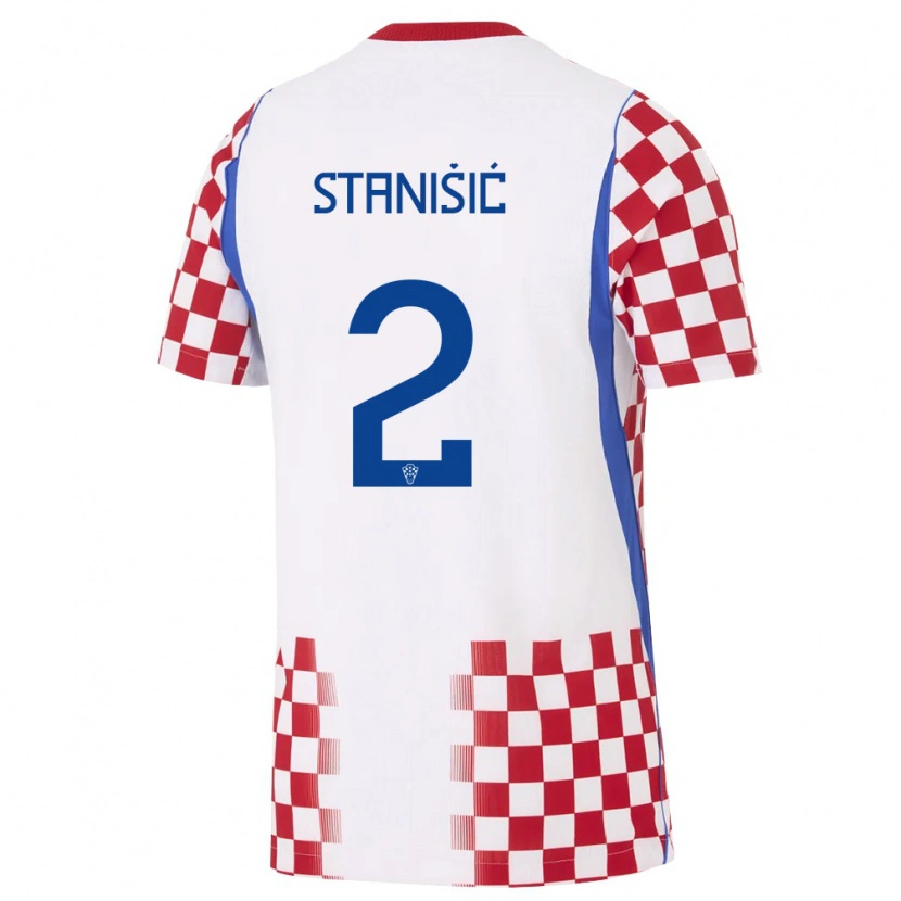 Danxen Barn Kroatien Josip Stanisic #2 Vit Röd Blå Hemmatröja Matchtröjor 26-28 Tröjor T-Tröja