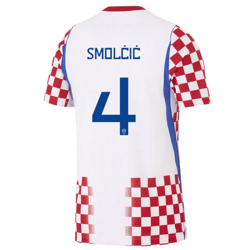 Danxen Barn Kroatien Ivan Smolcic #4 Vit Röd Blå Hemmatröja Matchtröjor 26-28 Tröjor T-Tröja
