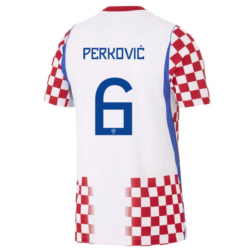 Danxen Barn Kroatien Mauro Perkovic #6 Vit Röd Blå Hemmatröja Matchtröjor 26-28 Tröjor T-Tröja