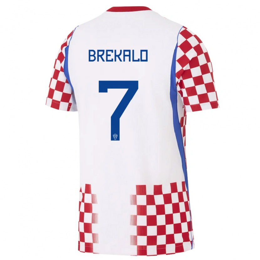 Danxen Barn Kroatien Josip Brekalo #7 Vit Röd Blå Hemmatröja Matchtröjor 26-28 Tröjor T-Tröja