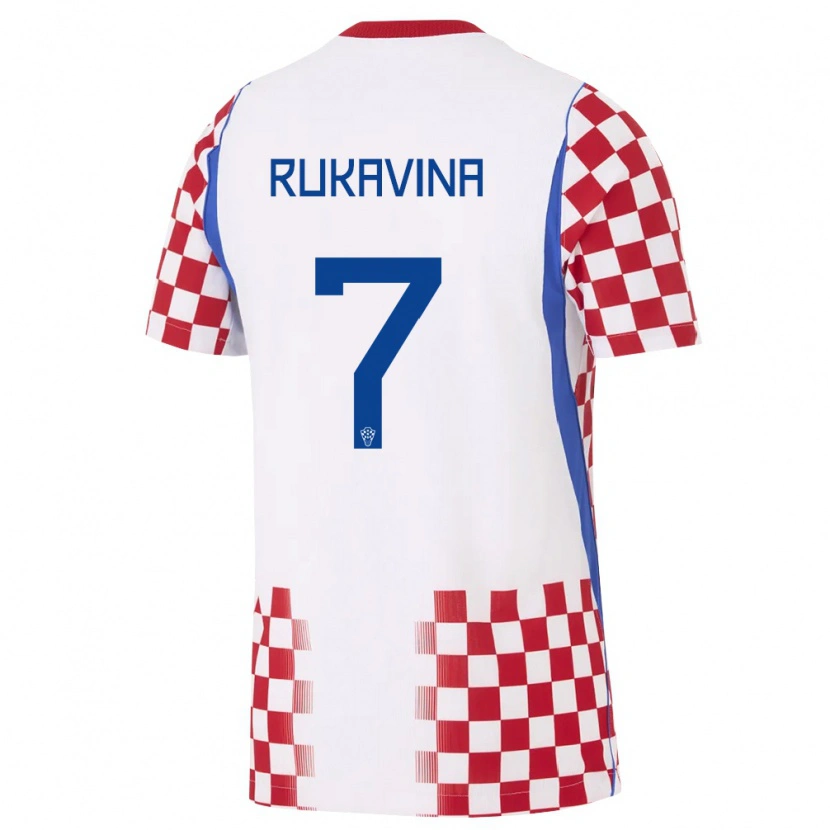 Danxen Barn Kroatien Gabriel Rukavina #7 Vit Röd Blå Hemmatröja Matchtröjor 26-28 Tröjor T-Tröja