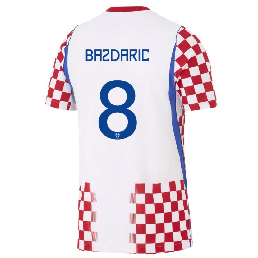 Danxen Barn Kroatien Antonio Bazdaric #8 Vit Röd Blå Hemmatröja Matchtröjor 26-28 Tröjor T-Tröja