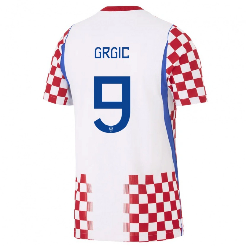 Danxen Barn Kroatien Leon Grgic #9 Vit Röd Blå Hemmatröja Matchtröjor 26-28 Tröjor T-Tröja