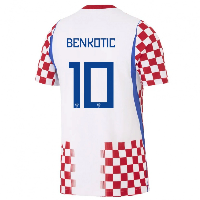 Danxen Barn Kroatien Jona Benkotic #10 Vit Röd Blå Hemmatröja Matchtröjor 26-28 Tröjor T-Tröja
