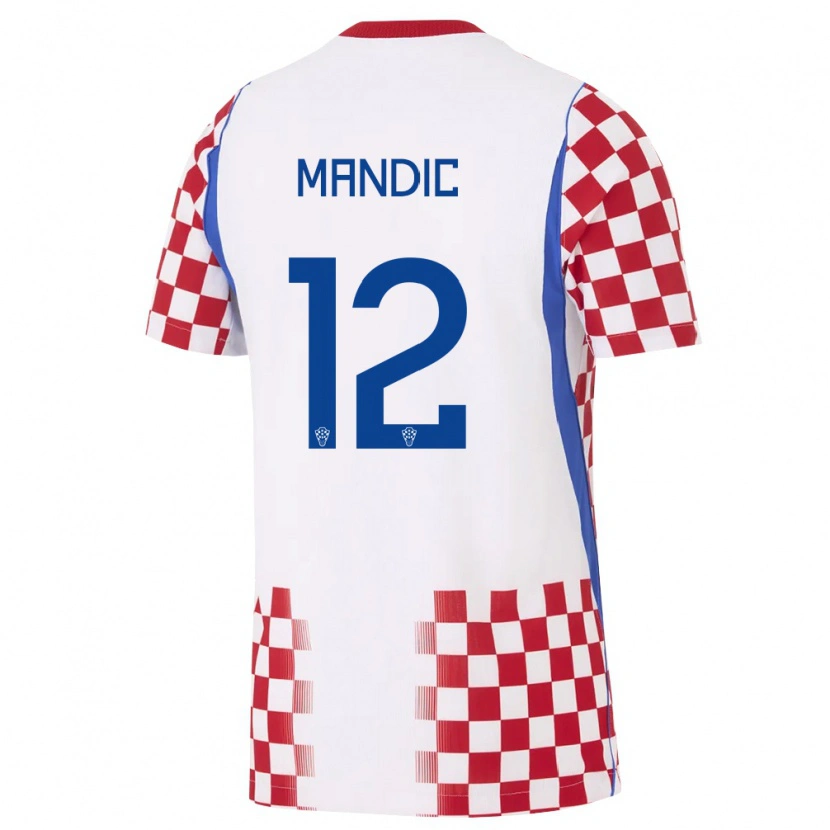 Danxen Barn Kroatien Ivan Mandic #12 Vit Röd Blå Hemmatröja Matchtröjor 26-28 Tröjor T-Tröja