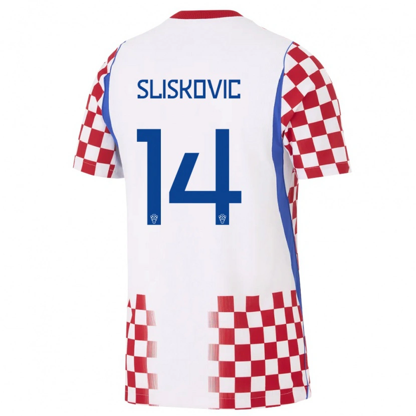 Danxen Barn Kroatien Duje Sliskovic #14 Vit Röd Blå Hemmatröja Matchtröjor 26-28 Tröjor T-Tröja