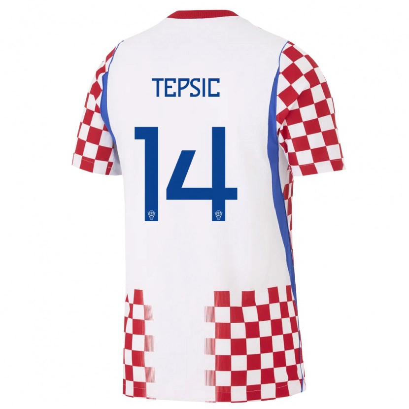Danxen Barn Kroatien Novak Tepsic #14 Vit Röd Blå Hemmatröja Matchtröjor 26-28 Tröjor T-Tröja