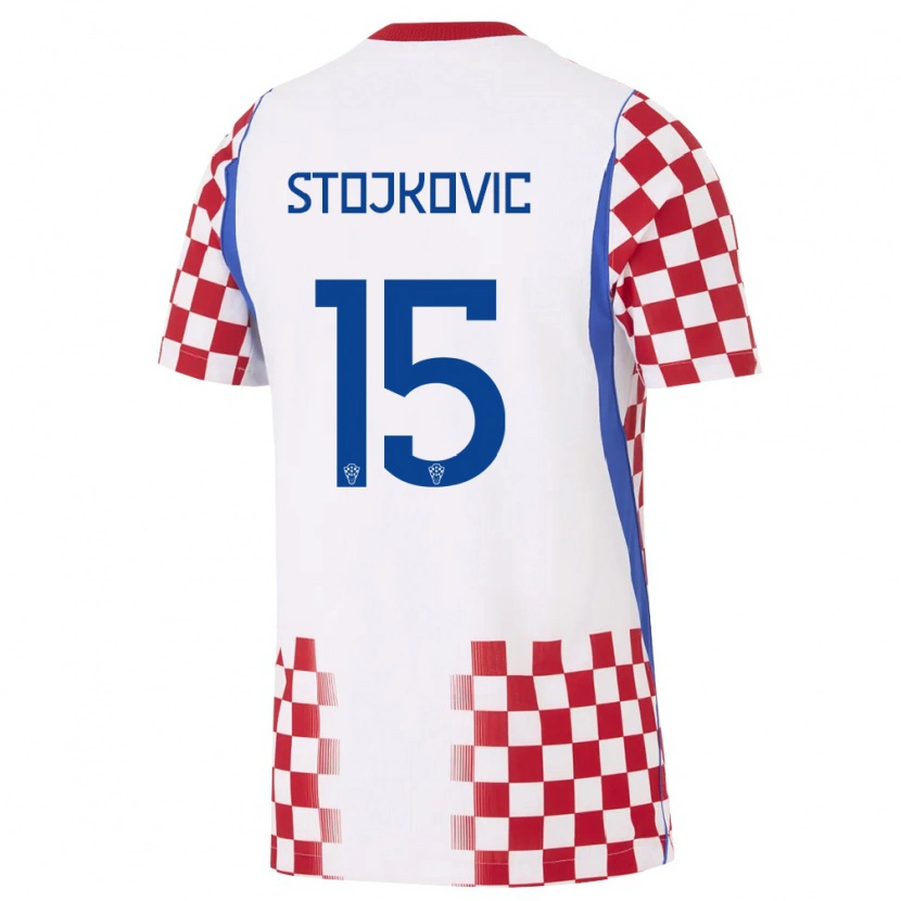 Danxen Barn Kroatien Luka Stojkovic #15 Vit Röd Blå Hemmatröja Matchtröjor 26-28 Tröjor T-Tröja