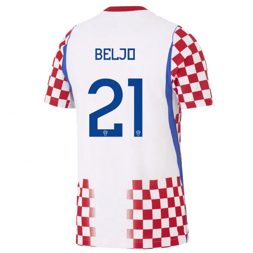 Danxen Barn Kroatien Dion Beljo #21 Vit Röd Blå Hemmatröja Matchtröjor 26-28 Tröjor T-Tröja
