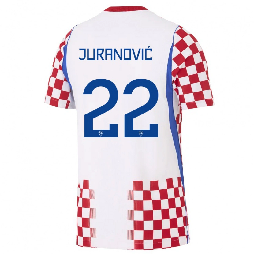 Danxen Barn Kroatien Josip Juranovic #22 Vit Röd Blå Hemmatröja Matchtröjor 26-28 Tröjor T-Tröja