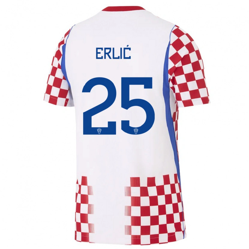 Danxen Barn Kroatien Martin Erlić #25 Vit Röd Blå Hemmatröja Matchtröjor 26-28 Tröjor T-Tröja