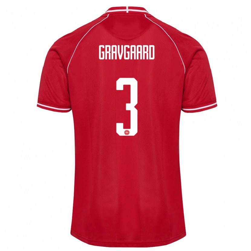 Danxen Barn Danmark Gustav Gravgaard #3 Röd Vit Hemmatröja Matchtröjor 26-28 Tröjor T-Tröja