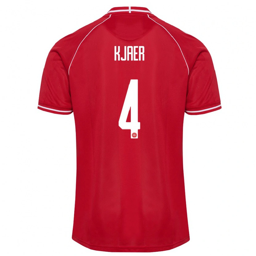 Danxen Barn Danmark Simon Kjaer #4 Röd Vit Hemmatröja Matchtröjor 26-28 Tröjor T-Tröja