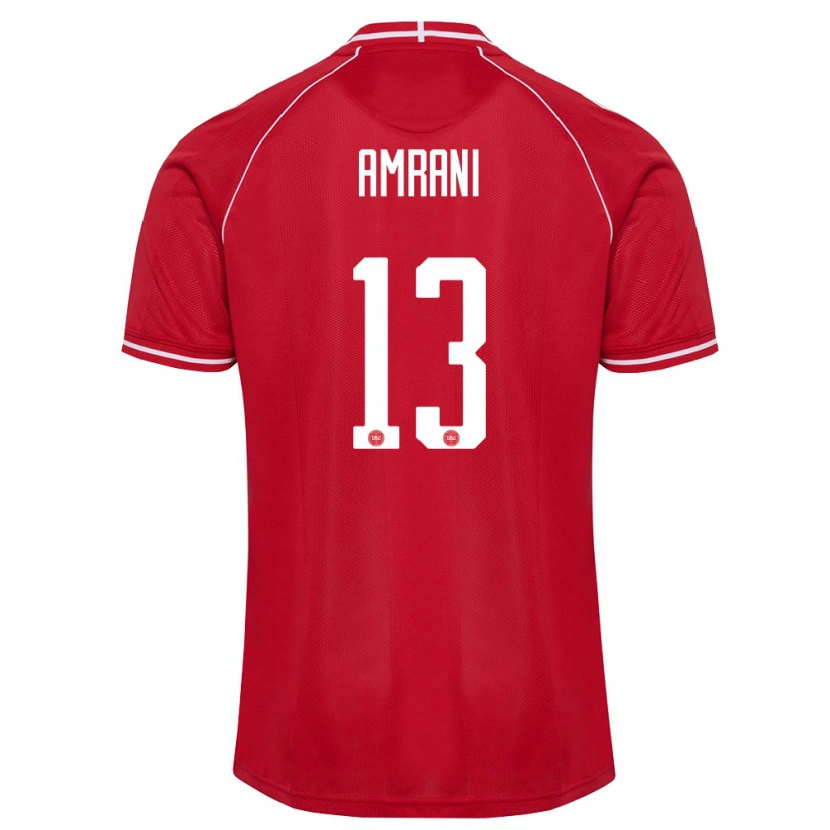 Danxen Barn Danmark Adam Amrani #13 Röd Vit Hemmatröja Matchtröjor 26-28 Tröjor T-Tröja