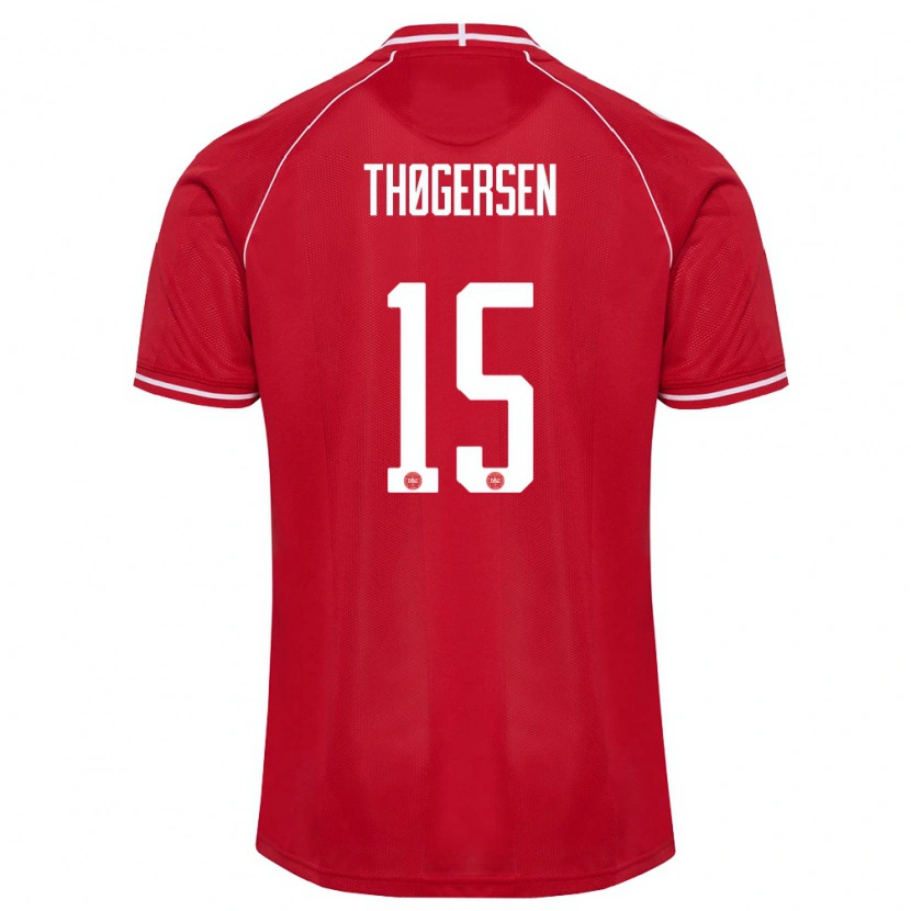 Danxen Barn Danmark Frederikke Thøgersen #15 Röd Vit Hemmatröja Matchtröjor 26-28 Tröjor T-Tröja