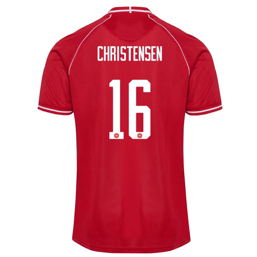 Danxen Barn Danmark Oliver Christensen #16 Röd Vit Hemmatröja Matchtröjor 26-28 Tröjor T-Tröja