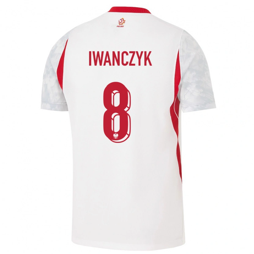 Danxen Barn Polen Aleksander Iwanczyk #8 Vit Röd Grå Hemmatröja Matchtröjor 26-28 Tröjor T-Tröja