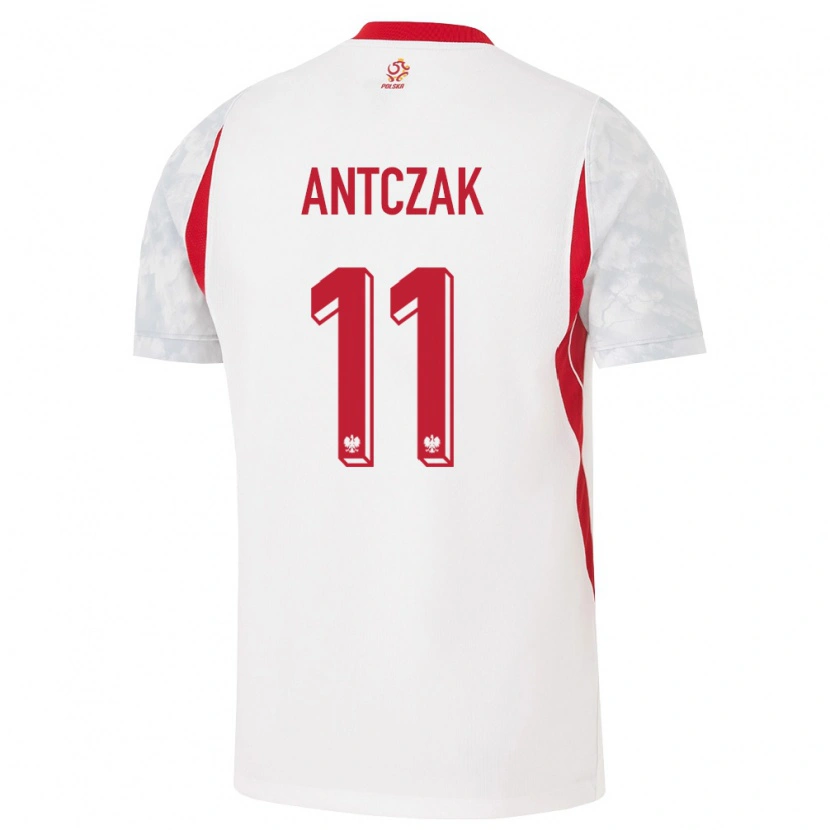 Danxen Barn Polen Jakub Antczak #11 Vit Röd Grå Hemmatröja Matchtröjor 26-28 Tröjor T-Tröja