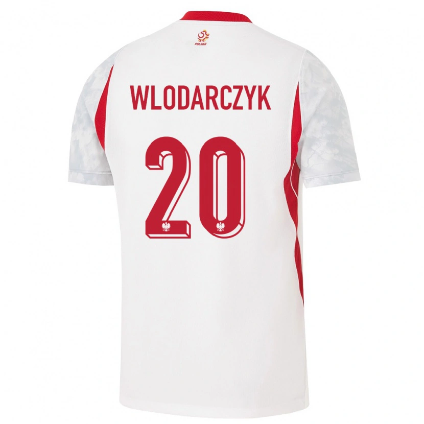 Danxen Barn Polen Szymon Wlodarczyk #20 Vit Röd Grå Hemmatröja Matchtröjor 26-28 Tröjor T-Tröja