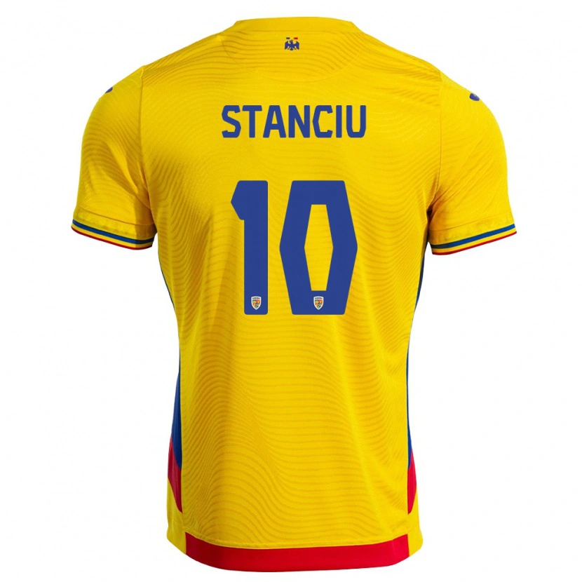 Danxen Barn Rumänien Nicolae Stanciu #10 Gul Röd Hemmatröja Matchtröjor 26-28 Tröjor T-Tröja