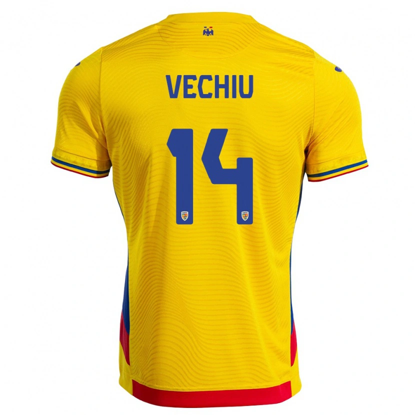 Danxen Barn Rumänien Christian Vechiu #14 Gul Röd Hemmatröja Matchtröjor 26-28 Tröjor T-Tröja