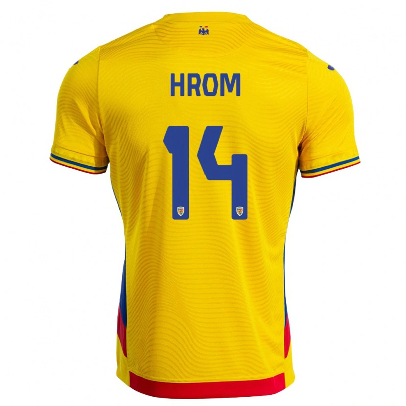Danxen Barn Rumänien Darian Hrom #14 Gul Röd Hemmatröja Matchtröjor 26-28 Tröjor T-Tröja
