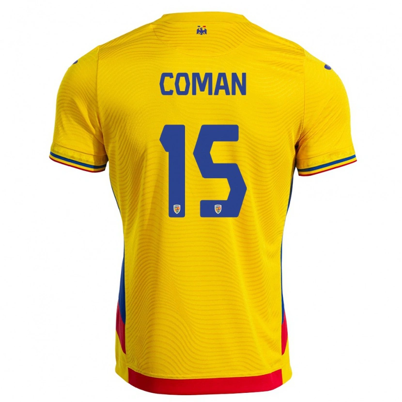Danxen Barn Rumänien Rareș Coman #15 Gul Röd Hemmatröja Matchtröjor 26-28 Tröjor T-Tröja