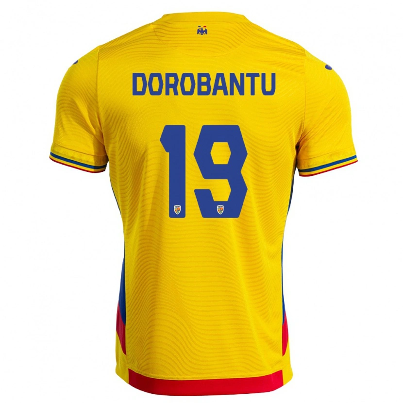 Danxen Barn Rumänien Andrei Dorobanțu #19 Gul Röd Hemmatröja Matchtröjor 26-28 Tröjor T-Tröja