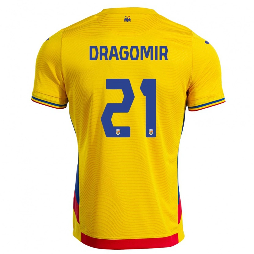 Danxen Barn Rumänien Vlad Dragomir #21 Gul Röd Hemmatröja Matchtröjor 26-28 Tröjor T-Tröja