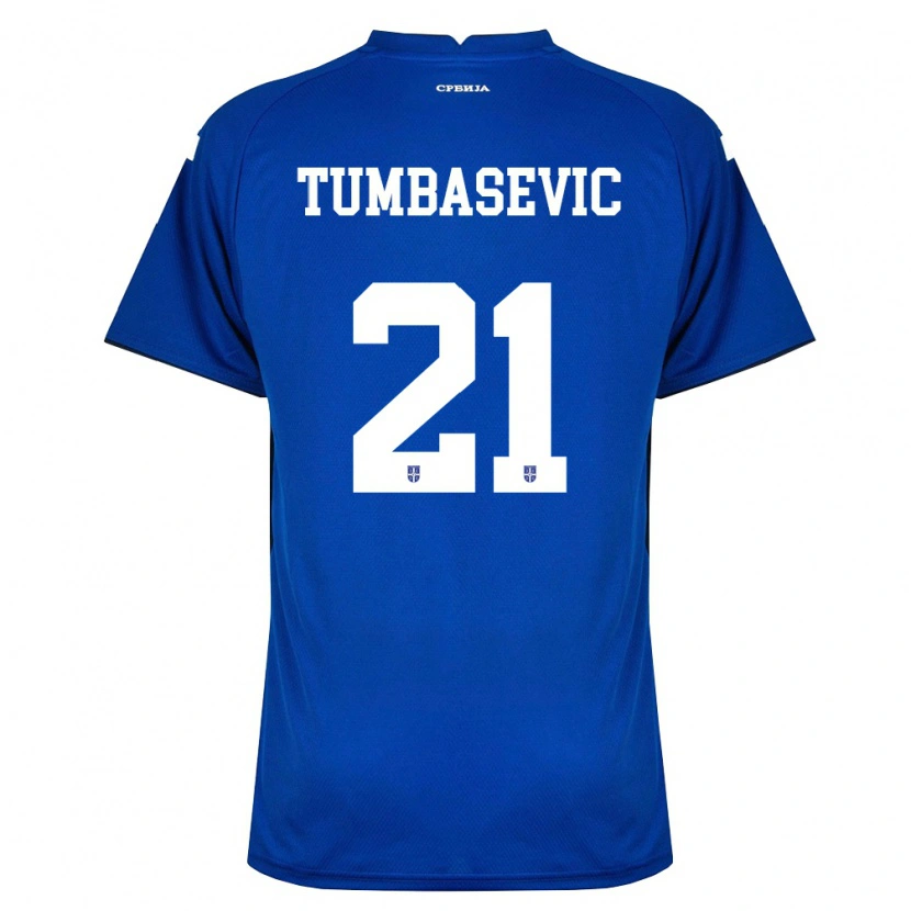 Danxen Barn Serbien Andrej Tumbasevic #21 Marin Röd Hemmatröja Matchtröjor 26-28 Tröjor T-Tröja