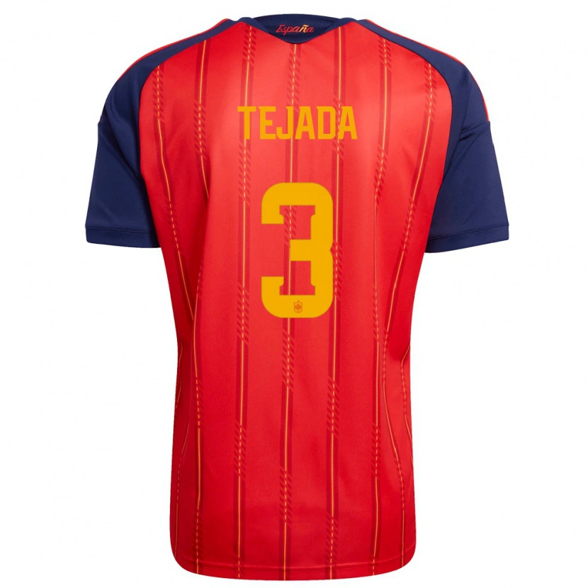 Danxen Barn Spanien Ana Tejada #3 Röd Marin Gul Hemmatröja Matchtröjor 26-28 Tröjor T-Tröja