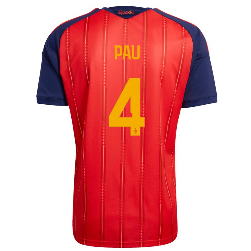 Danxen Barn Spanien Pau Torres #4 Röd Marin Gul Hemmatröja Matchtröjor 26-28 Tröjor T-Tröja
