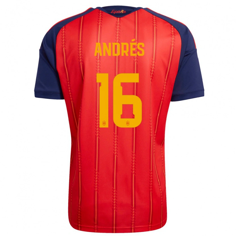 Danxen Barn Spanien Chema Andrés #16 Röd Marin Gul Hemmatröja Matchtröjor 26-28 Tröjor T-Tröja